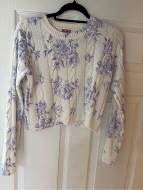 miami Cream Cable Knit Sweater with Lavender Floral Pattern